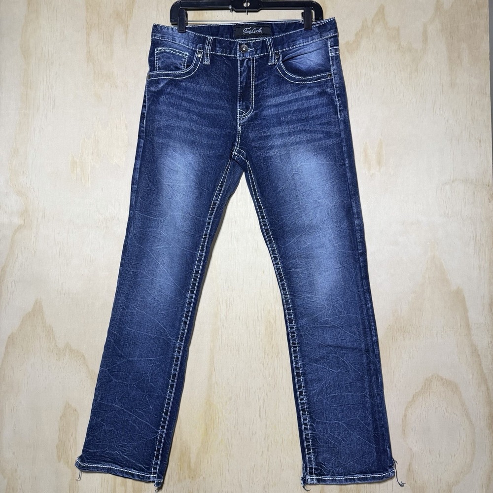 True Luck Jeans Mens‎ 32x32 Blue Straight Leg Distressed Denim Stretch